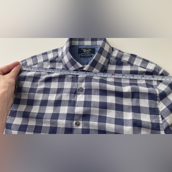Penguin Button Down Shirt Plaid Blue White Slim Fit 15 32/33 Cotton small - Picture 8 of 11